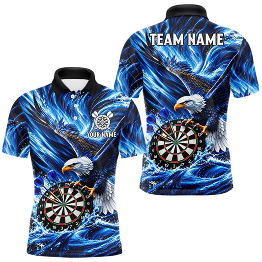 Maxcorners Custom Mens Eagle Darts Polo Quarter-Zip Shirt Blue Water Splash Darts Tournament Team Shirt LM2709