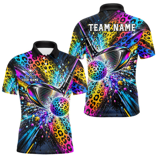 Maxcorners Grunge Rainbow Leopard Golf Polo Shirt For Men Custom Colorful Golf Team Apparel Gift