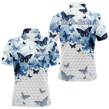 Maxcorners White & Blue Butterflies Mens Golf Polo Shirt
