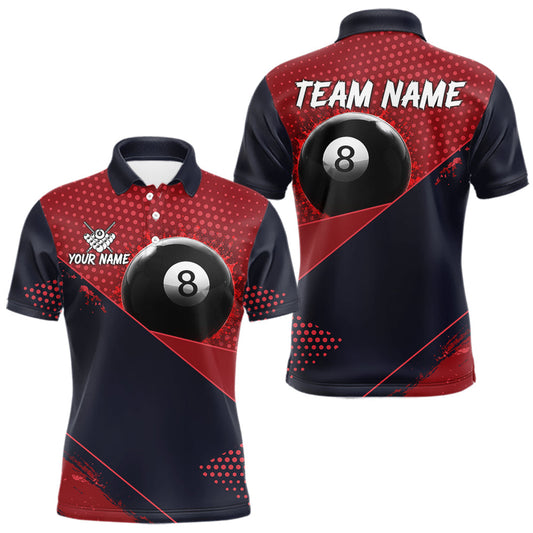Maxcorners Red Splash 8 Ball Billiard Polo Quarter-Zip Shirt For Men Custom Splatter Billiard Pool Attire LM2806