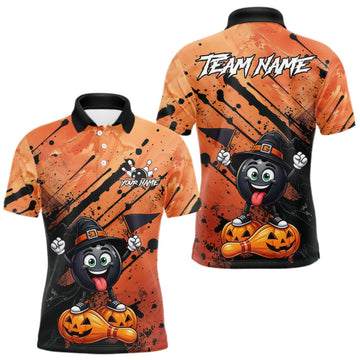 Maxcorners Custom Halloween Mens Bowling Shirt Funny Witch Hat Bowling Ball Jersey, Bowler Halloween Gift LM0409