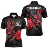 Maxcorners Lightning Red Ribbon Dartboard Custom Breast Cancer Awareness Darts Polo Shirt For Men LM3010