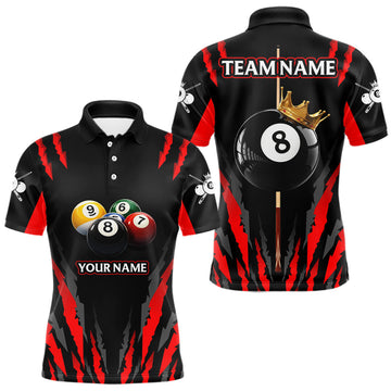 Maxcorners Black & Red Men's Billiard Ball Shirts Personalized Crown 8 Ball Billiard Team Attire LM0101