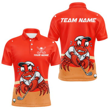 Maxcorners Custom Red Crab Golf Polo Shirt for Men, Personalized Funny Crab Golfer Team Apparel
