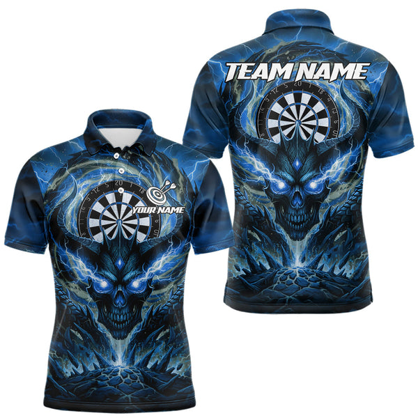 Maxcorners Lightning Blue & Grey Dragon Skull Dartboard Custom Men Darts Polo Shirt, Dart Jerseys MT0111
