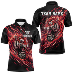 Maxcorners Red Flaming Tiger Funny Darts Custom Men's Dart Polo Shirts Team Dart League Jerseys