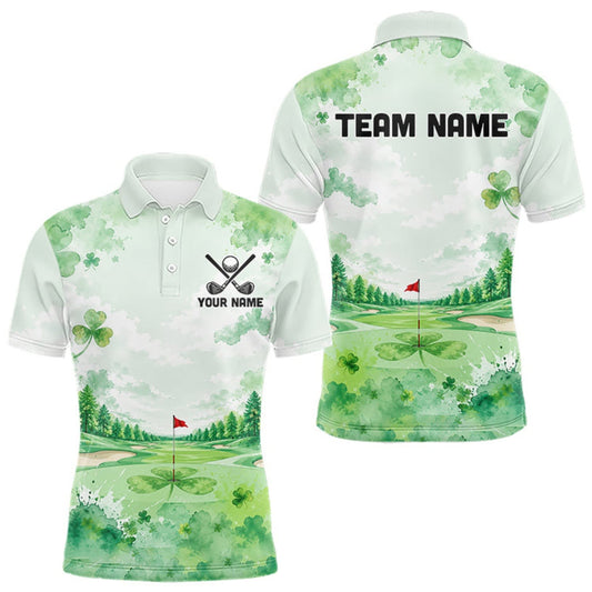 Maxcorners Golf Polo Shirt For Men Personalized Shamrock Clover Golf Jersey St Patrick Golf Apparel Golf Gifts LM0409
