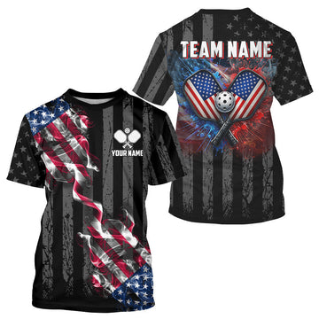 Maxcorners Grunge US Flag 250Th Anniversary Pickleball Men Shirts Custom Splatter Best Pickleball Clothing LM0106