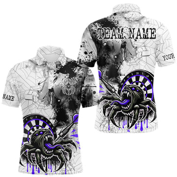 Maxcorners Personalized Dripping Black And Purple Spider Dart Polo Shirts For Men, Custom Dart Jerseys