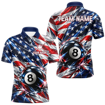 Maxcorners American Flag Broken Glass Billiard Shirt For Men Custom 8 Ball Patriotic Billiard Pool Team Jersey LM0510