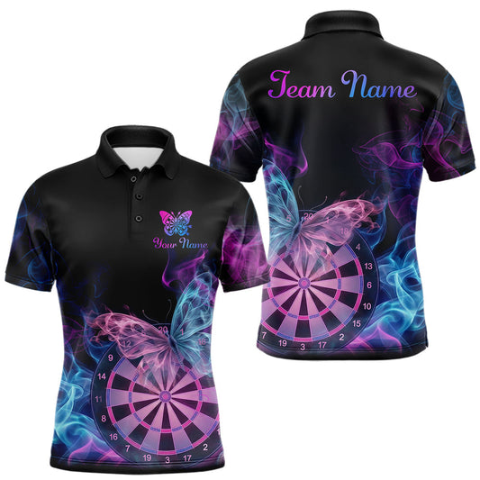 Maxcorners Smoke Butterfly Dartboard Men Dart Polo & 1/4 Zip Shirt Custom Blue Pink Dart Jersey For Darters LM0404