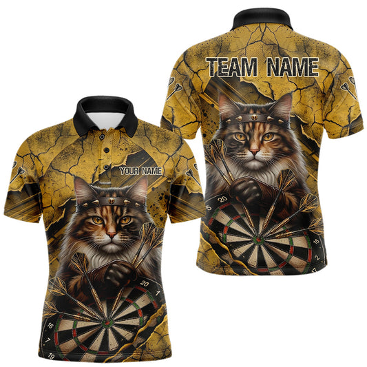 Maxcorners Funny Cat Cracked Darts Shirt For Men Custom Yellow Grunge Darts Team Jersey, Darts Gifts LM0404