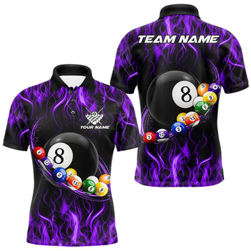 Maxcorners Fire Flame 8 Ball Billiard Pool Shirt For Men Custom Purple Light Billiard Ball Team Jersey