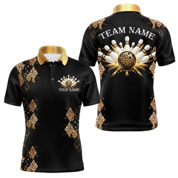 Maxcorners Gold Leopard Pattern Bowling Shirts For Men Custom Leopard Light Bowling Strike Bowling Team Jersey LM0409