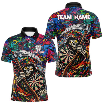 Maxcorners Graffiti Grim Reaper Dartboard & Arrow Darts Polo Shirt For Men Custom Funny Dart Team Shirt