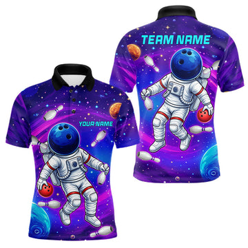 Maxcorners Mens Funny Astronaut Bowling Shirts Custom Purple Blue Galaxy Bowling Team Jerseys, Bowling Gifts