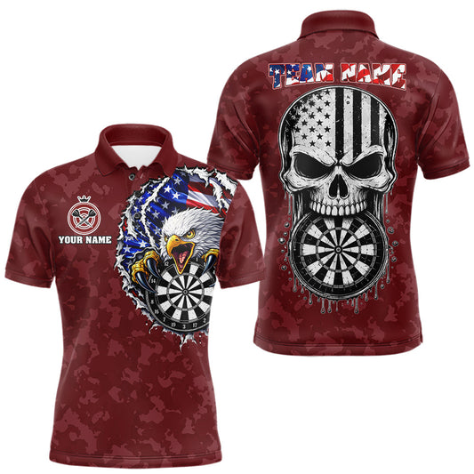 Maxcorners Personalized American Flag Skull Eagle Camo Darts Shirts For Men Patriotic Darts Team Outfits | Red