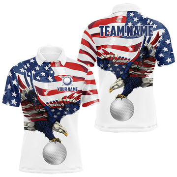 Maxcorners Red, White And Blue American Flag Eagle Golf Polo Shirts For Men Custom Patriot Golf Team Jersey