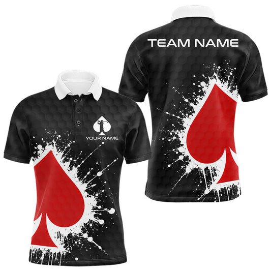 Maxcorners Red Spades Poker Mens Golf Polo Shirt Custom Name Splatter Poker Golf Top For Team, Golf Gift
