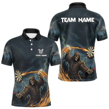 Maxcorners Custom Funny Play Darts & Beer Grim Reaper Dartboard Men Darts Polo Shirt Dart Jerseys LM2603