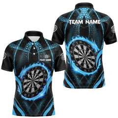 Maxcorners Custom Flaming Dragon Blue Digital Flow Men Darts Polo Team Shirt Dart League Jerseys LM1112