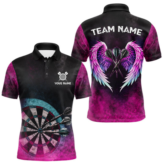 Maxcorners Blue & Pink Tie Dye Grunge Darts 1/4-Zip Shirts For Men Custom Wings Dartboard Team Jerseys LM0901