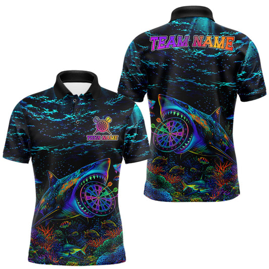 Maxcorners Personalized Ocean Blue Holographic Dartboard Mens Darts Shirt Custom Funny Shark Dart Team Jerseys LM1005