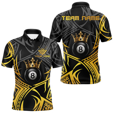 Maxcorners Gold Tribal Pattern Crown 8 Ball Billiard Shirts For Men Custom Pool Billiard Tournament Jersey
