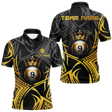 Maxcorners Gold Tribal Pattern Crown 9 Ball Billiard Shirts For Men Custom Pool Billiard Tournament Jersey