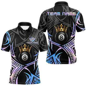 Maxcorners Holographic Tribal Pattern Crown 8 Ball Billiard Shirts For Men Custom Pool Billiard Tournament Jersey