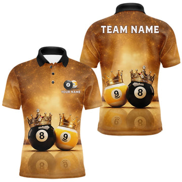 Maxcorners Personalized Gold Crown 8 Ball & 9 Ball Billiard Shirt For Men Custom Billiard Pool Team Jerseys LM0409