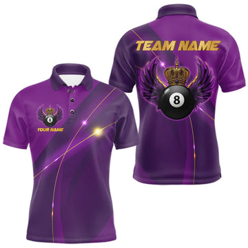 Maxcorners Purple & Gold Crown Billiard 8 Ball Wings Billiard Shirts For Men Custom Billiard Pool Team Outfits LM0409