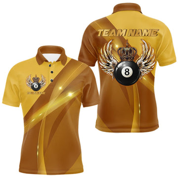 Maxcorners Yellow & Gold Crown Billiard 8 Ball Wings Billiard Shirts For Men Custom Billiard Pool Team Outfits LM0409