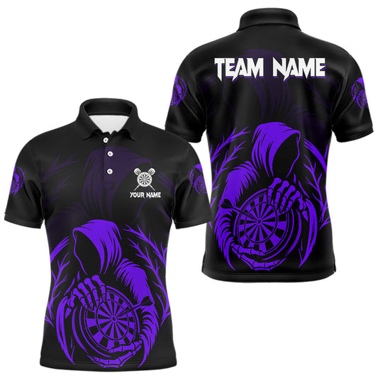 Maxcorners Custom Black And Purple Grim Reaper Dartboard Dart Men Polo Shirt Outfits Dart Jerseys LM0404
