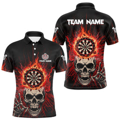 Maxcorners Red Skeleton Flames Cracked Dartboard Custom Men Darts Polo Shirt Dart Jerseys LM1411