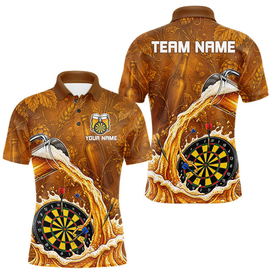 Maxcorners Cheer Beer Dartboard Men Dart Polo 1/4-Zip Shirt Custom Barley & Hops Patten Dart Team Attire LM1005