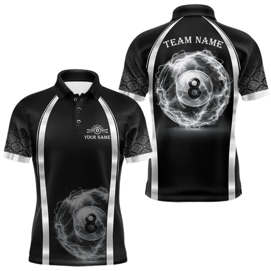 Black & Silver Thunder Lightning White 8 Ball Billiard Jerseys For Men Custom Billiard Team Shirt LM1203