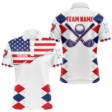 Maxcorners Mens US Flag Golf Shirts Patriotic Golf Jersey Custom Red And Blue Golf Polo Clothes, Golf Gifts LM1104