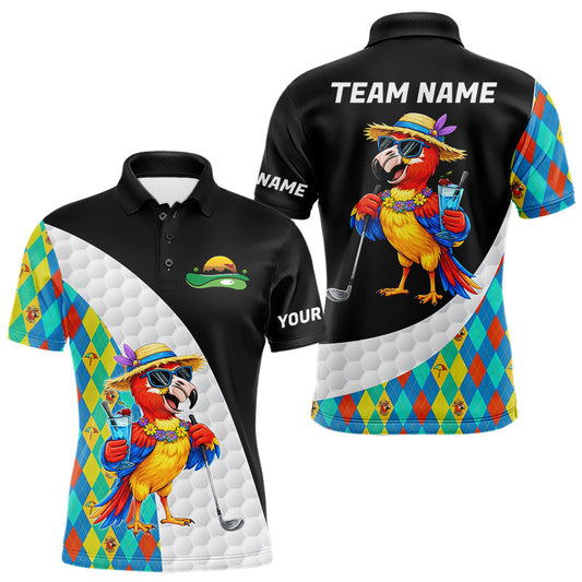 Maxcorners Mens Colorful Argyle Polo Golf Shirts Custom Parrots Golfer Summer Golf Team Attire For Golfers LM1104
