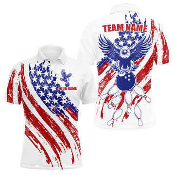 Maxcorners Custom Grunge American Flag Eagle Mens Bowling Team Shirt, Patriotic Bowling Tournament Outfit LM1307