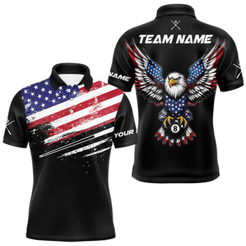 Maxcorners Custom Grunge Billiard American Flag Shirt For Men Patriotic Eagle 8 Ball Cue Shirt Pool Team Jersey LM0410