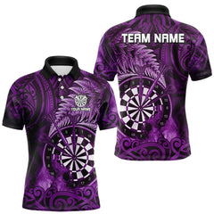 Maxcorners Personalized Fern Leaves Purple Fire Tribal Dart Polo Shirts For Men Dart Team Jerseys LM1112