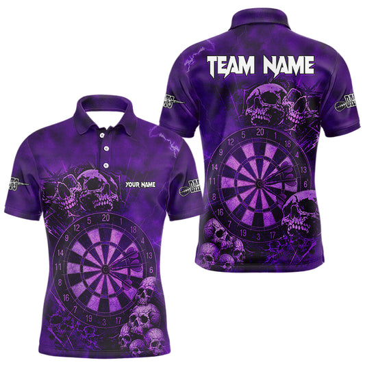 Maxcorners Custom Grunge Purple Dartboard Multi-Skull Dart Men Polo Shirt Dart Team Jerseys LM0404