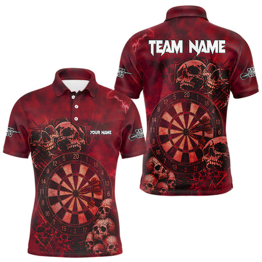 Maxcorners Custom Grunge Red Dartboard Multi-Skull Dart Men Polo Shirt Dart Team Jerseys LM0404