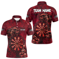 Maxcorners Custom Grunge Red Dartboard Multi-Skull Dart Men Polo Shirt Dart Team Jerseys MT1110