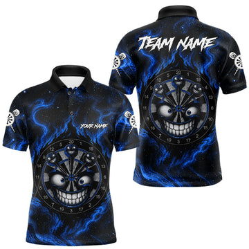 Maxcorners Funny Smile Dartboard Custom Black And Blue Smokes Dart Shirt For Men Dart Uniforms Team Jersey