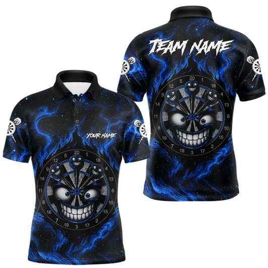 Maxcorners Funny Smile Dartboard Custom Black And Blue Smokes Dart Shirt For Men Dart Uniforms Team Jersey