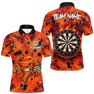 Maxcorners Fire Flame Tornado Mens Dart Shirt Custom Funny Splatter Dart Team Uniforms | Orange LM1406