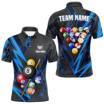 Maxcorners Grey & Blue Billiard Flame 8 Ball Pool Shirt For Men Personalized Team Billiard Tournament Jersey LM1307