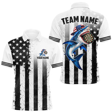 Maxcorners Custom Name American Flag Grunge Shark Dart Team Jersey Patriotic Funny Darts Shirt For Men